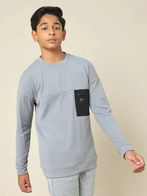 Boys Solid Slim Fit Crew Neck Pullover with TECHNO DRY