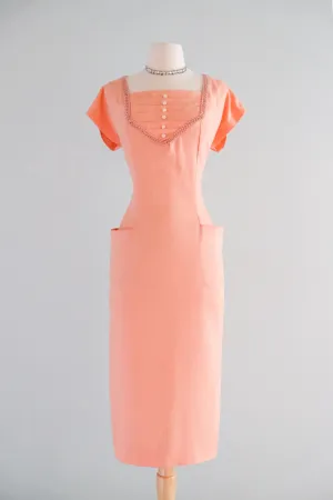 Charming 1950's Just Peachy Wiggle Dress / Sz M