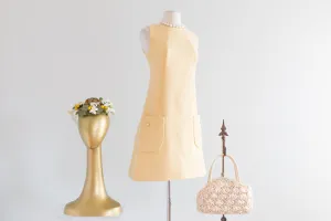 Darling 1960's Buttercup Yellow Shift Dress With Pockets and Buttons / Medium