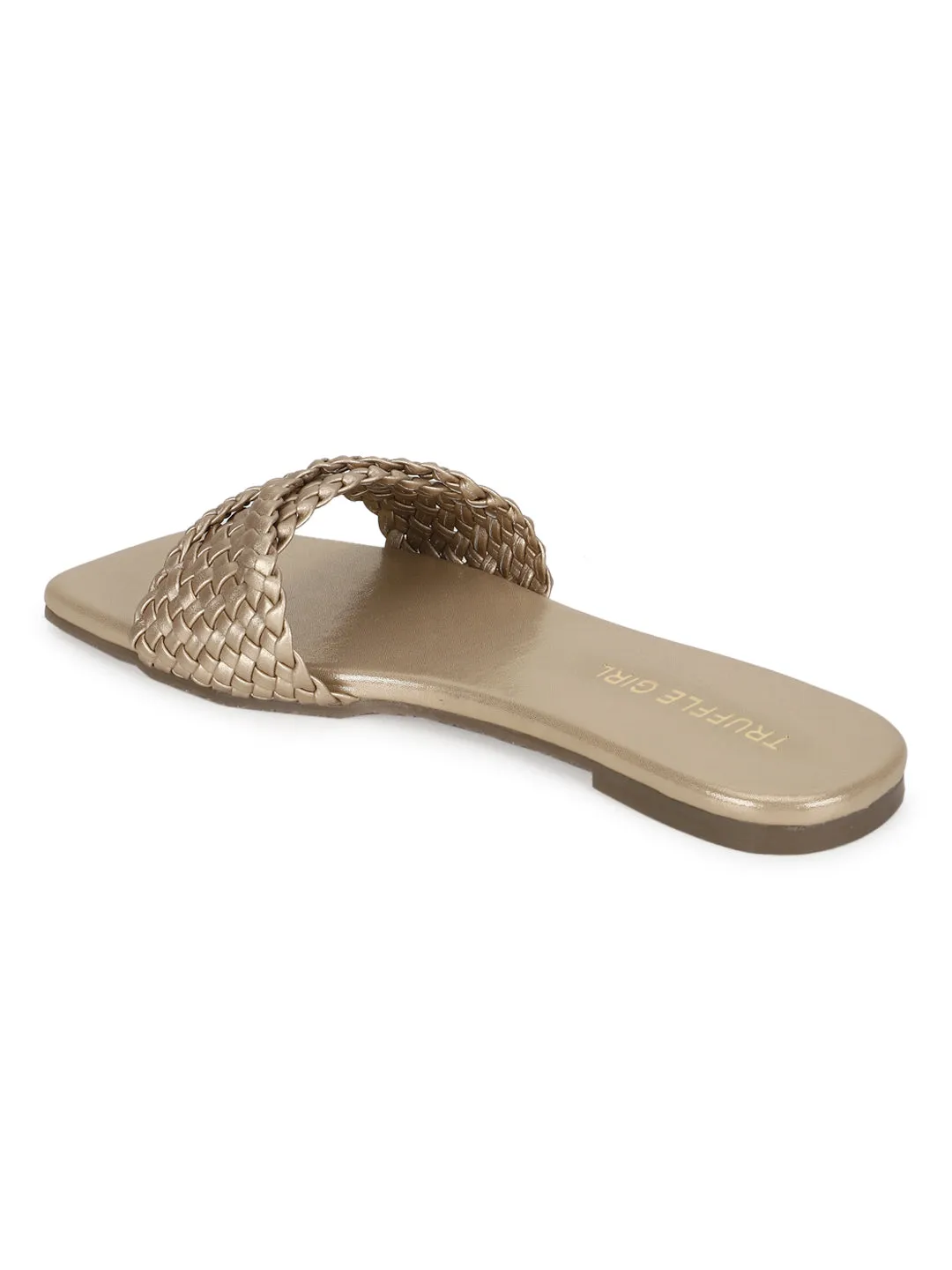 Gold PU Braided Strap Slip On Flats (TC-ST-1210-GLD)