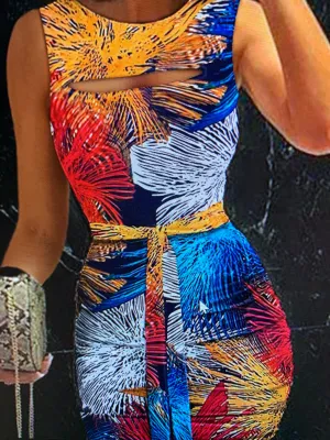 Graphic Pint Tie Dyed Cut Out Bodycon Dress