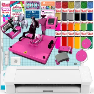 Silhouette White Cameo 4 w/ 8-in-1 Pink 15" x 15" Heat Press Bundle