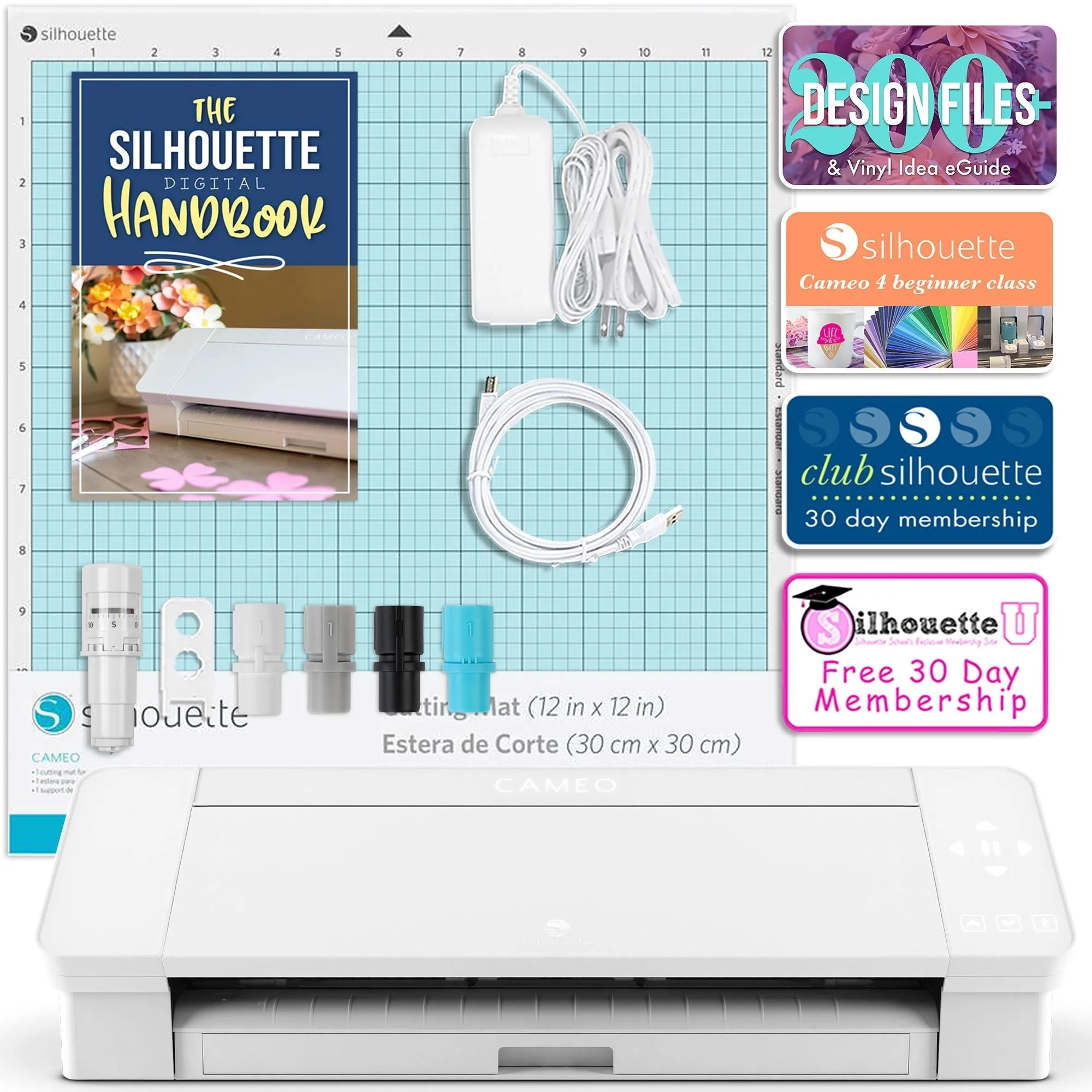 Silhouette White Cameo 4 w/ 8-in-1 Pink 15" x 15" Heat Press Bundle