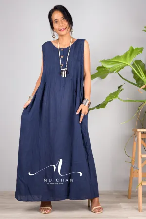 Sleeveless blue cotton dress