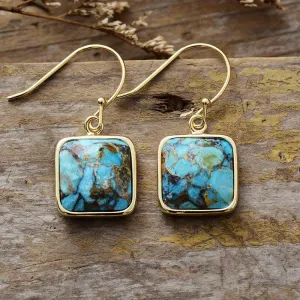 Wiinya Square Turquoise Drop Earrings